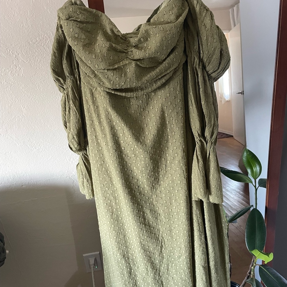 Corrine Tiered Sleeve Maxi Dress with Pockets in clover Olive Green